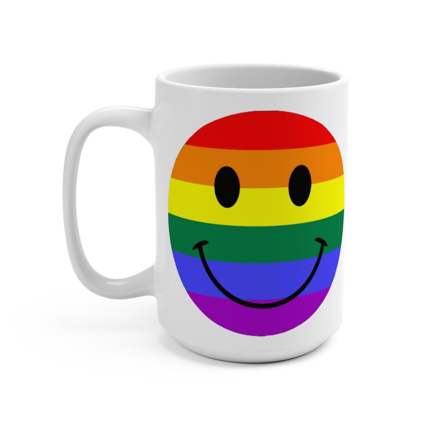Smiley Face Pride Rainbow Coffee Mug – 15oz