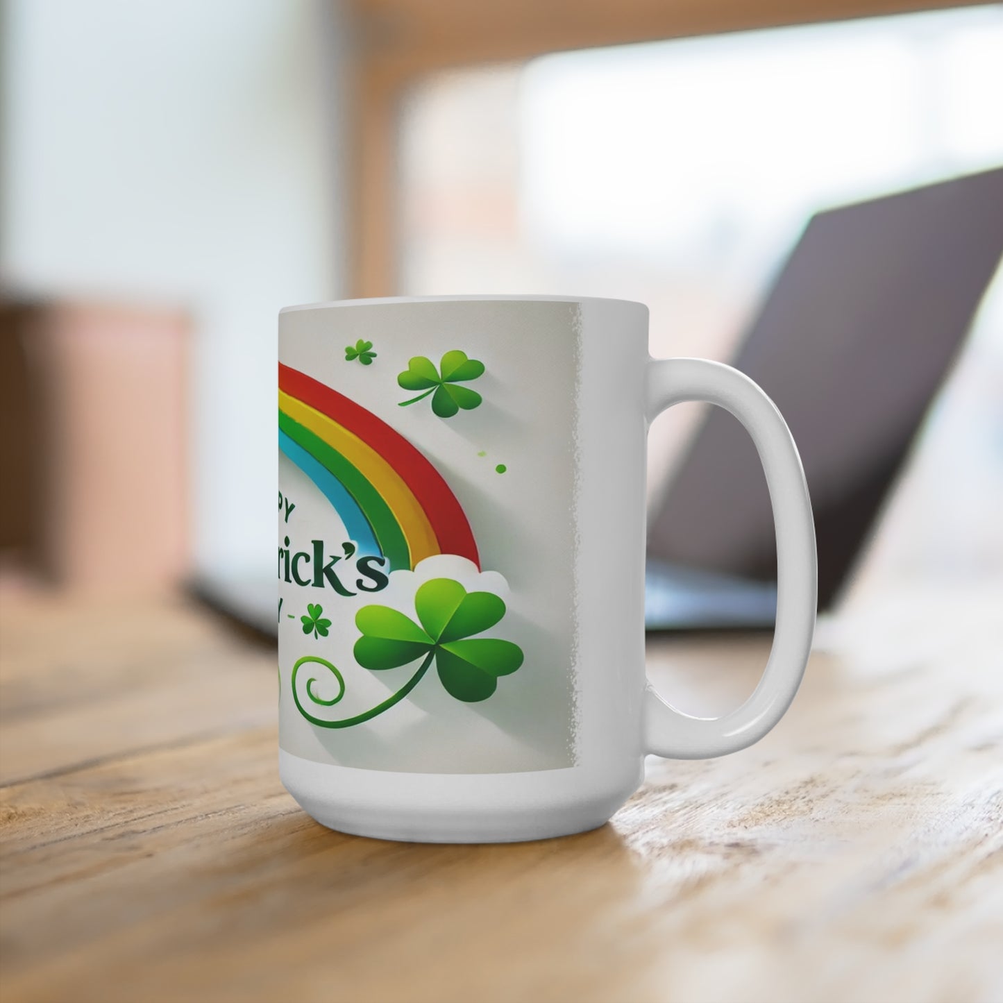 Brighten Your Day with a 15oz Shamrock & Rainbow Mug