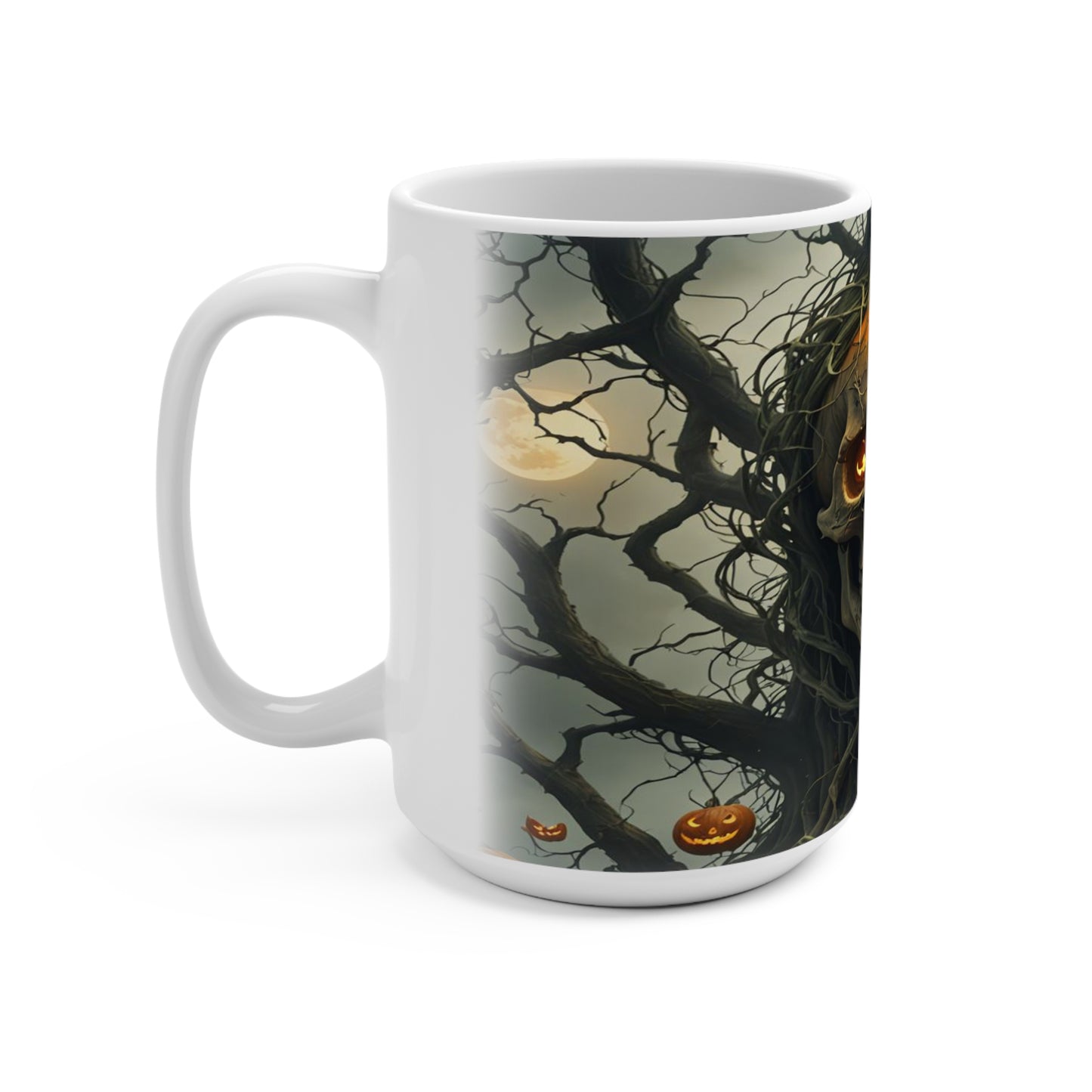 Halloween Scary Tree Pumpkin Skull Mug 15oz, Spooky Coffee Cup, Trick or Treat Drinkware, Creepy Tea Mug, October Horror Decor