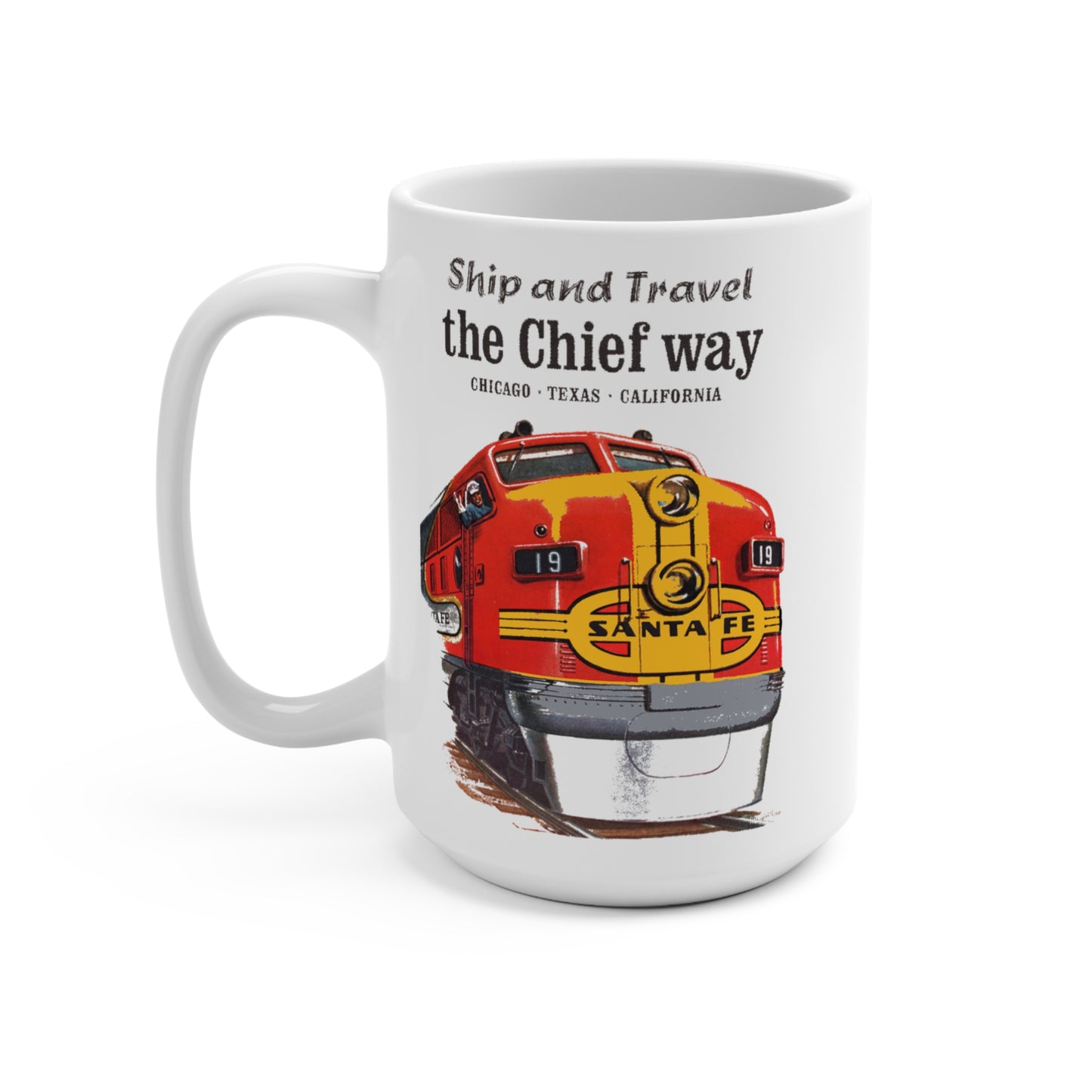 Vintage Chief Way Railroad Coffee Mug 15oz, Old Classic Ceramic Cup for Train Lovers, Railway Enthusiasts, Gift for History Buffs