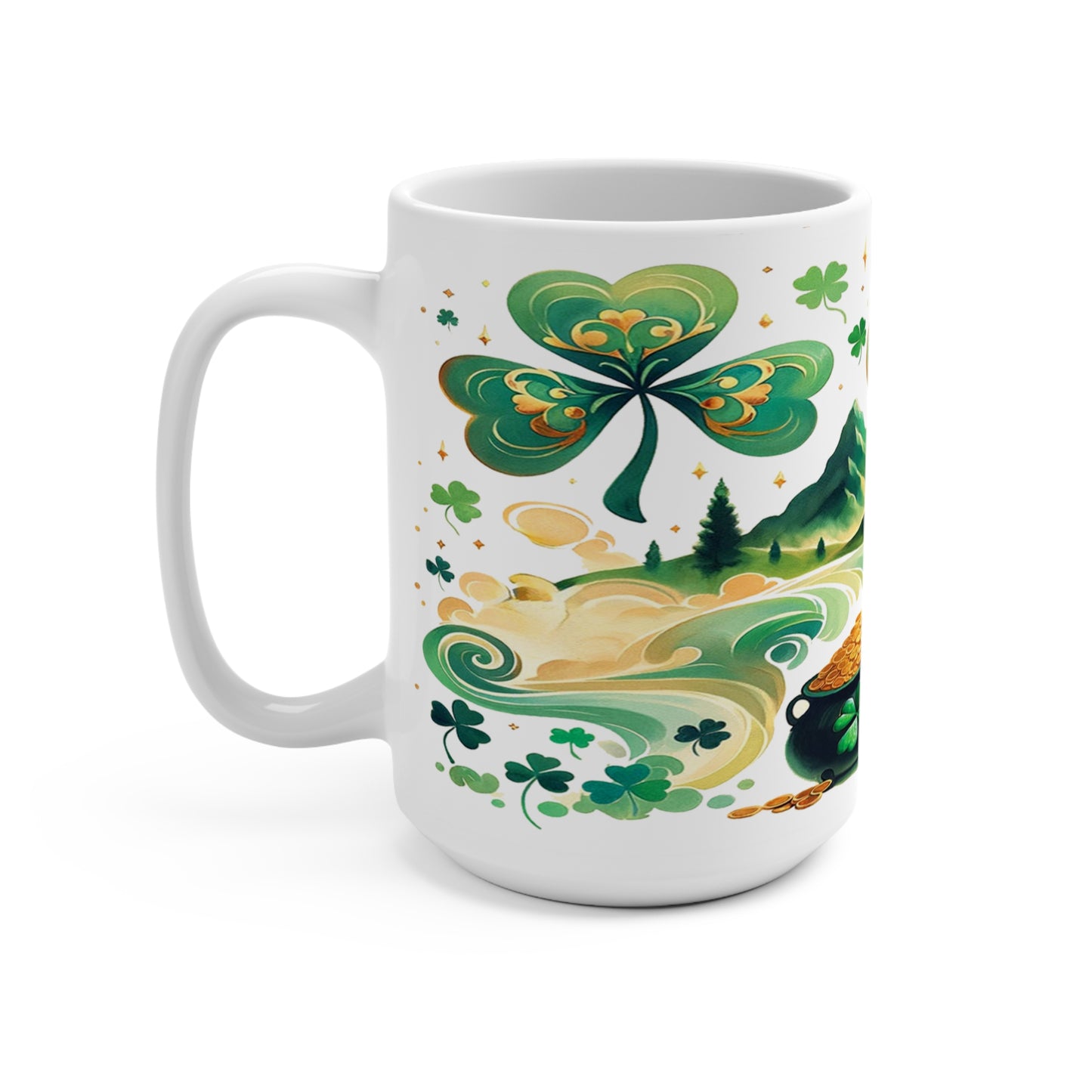 15oz St. Patrick's Day Coffee Mug | Rainbow, Shamrocks & Irish Charm