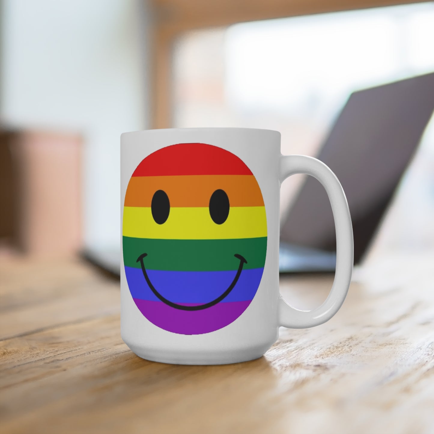 Smiley Face Pride Rainbow Coffee Mug – 15oz