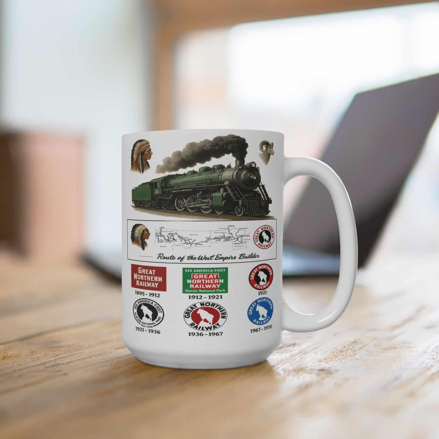 Great Northern Railway Coffee Mug 15oz – Vintage Train Logos & Route of the West Empire Builder