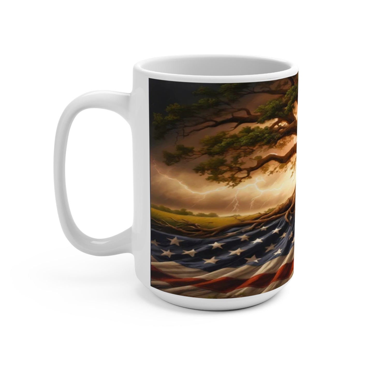 American Flag Tree Patriotic Mug, USA Independence Day Gift, 4th of July Cup, Memorial Day Decor, Veteran's Day Kitchenware