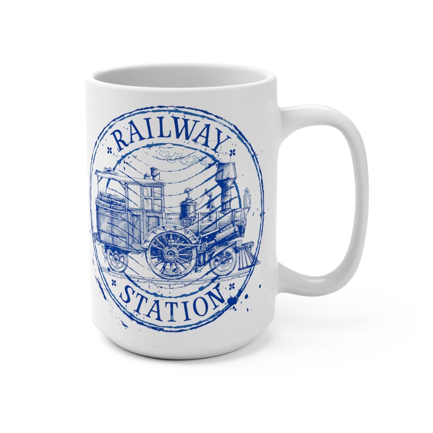 Old RailWay Station Steam Engine Coffee Mug 15oz