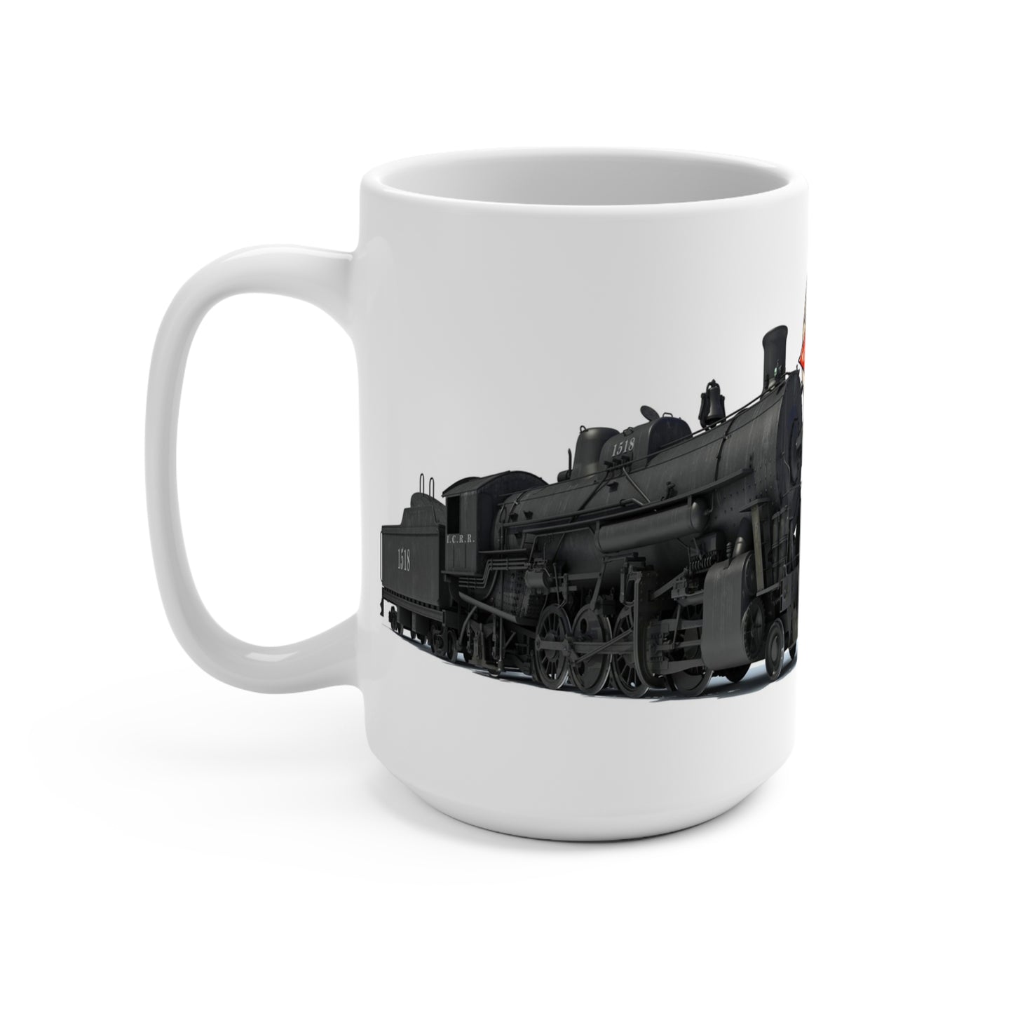 Illinois Central Railroad Steam Engine 1518 Coffee Mug – 15 oz Ceramic Train Cup with Vintage Locomotive Artwork, Historic Railroad Logo & Railfan Collector Gift