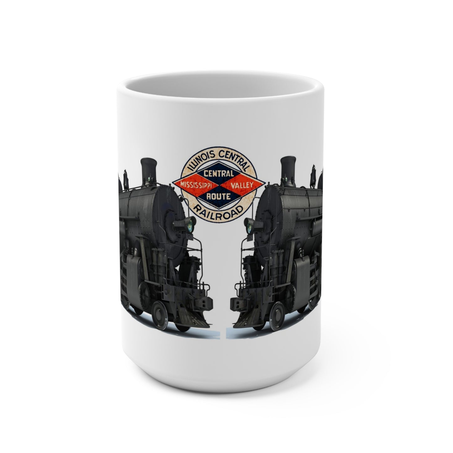 Illinois Central Railroad Steam Engine 1518 Coffee Mug – 15 oz Ceramic Train Cup with Vintage Locomotive Artwork, Historic Railroad Logo & Railfan Collector Gift
