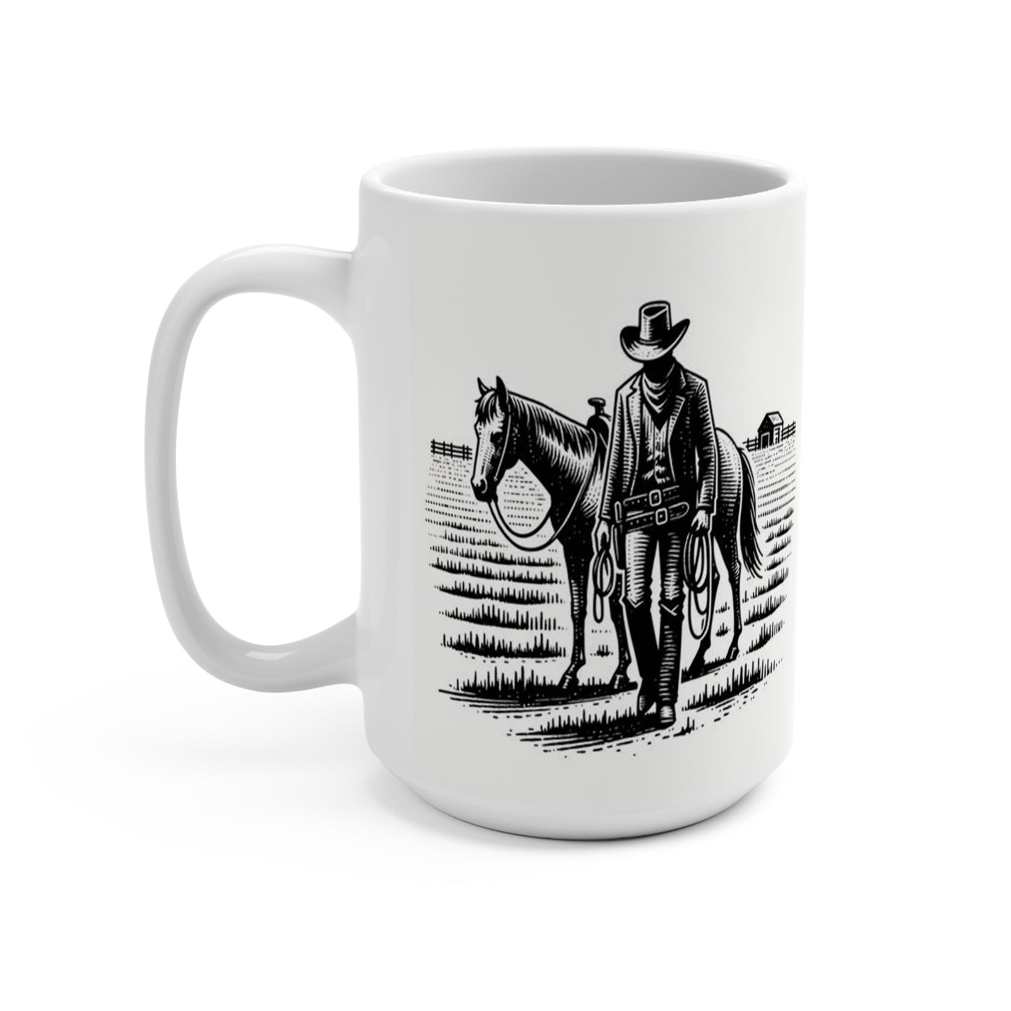 Western Mug Cowboy Horse Ranch Silhouette Coffee Cup 15 oz Ceramic