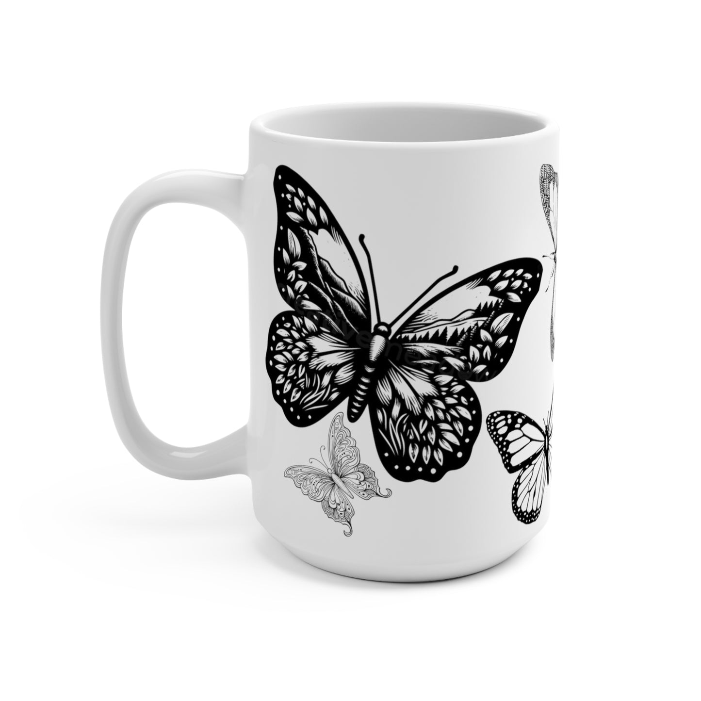 Black and White Boho Mug Butterfly - Cute Coffee and Tea Mug - Ceramic Coffee 15 OZ Mugs