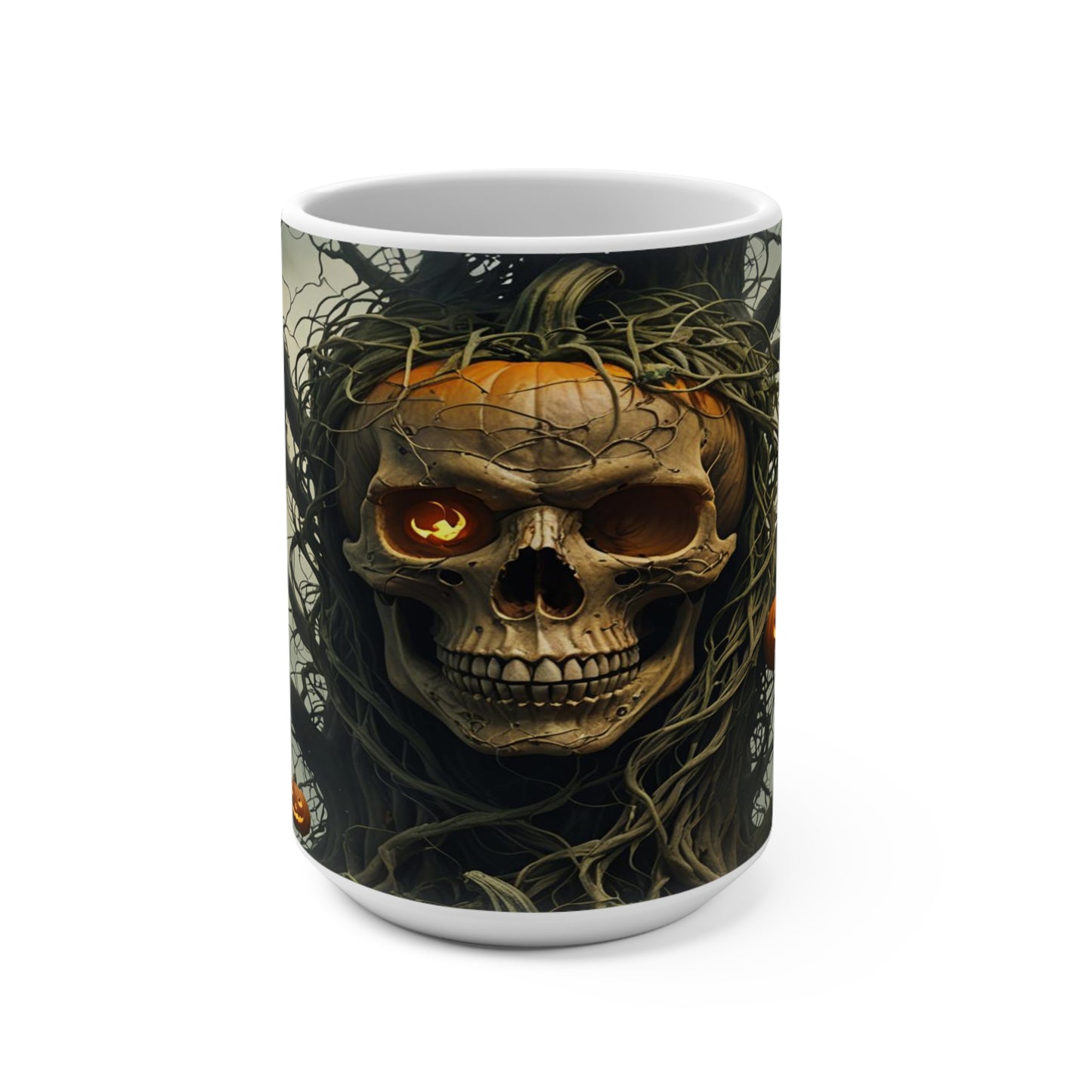 Halloween Scary Tree Pumpkin Skull Mug 15oz, Spooky Coffee Cup, Trick or Treat Drinkware, Creepy Tea Mug, October Horror Decor