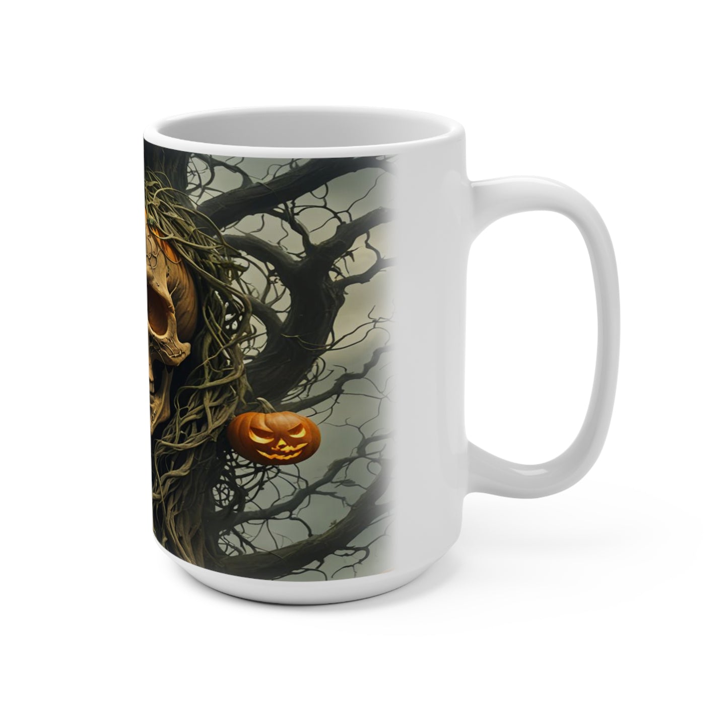Halloween Scary Tree Pumpkin Skull Mug 15oz, Spooky Coffee Cup, Trick or Treat Drinkware, Creepy Tea Mug, October Horror Decor