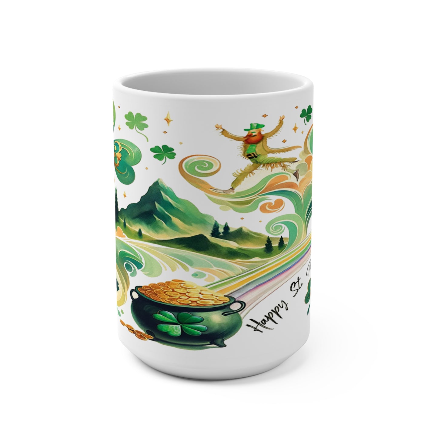 15oz St. Patrick's Day Coffee Mug | Rainbow, Shamrocks & Irish Charm
