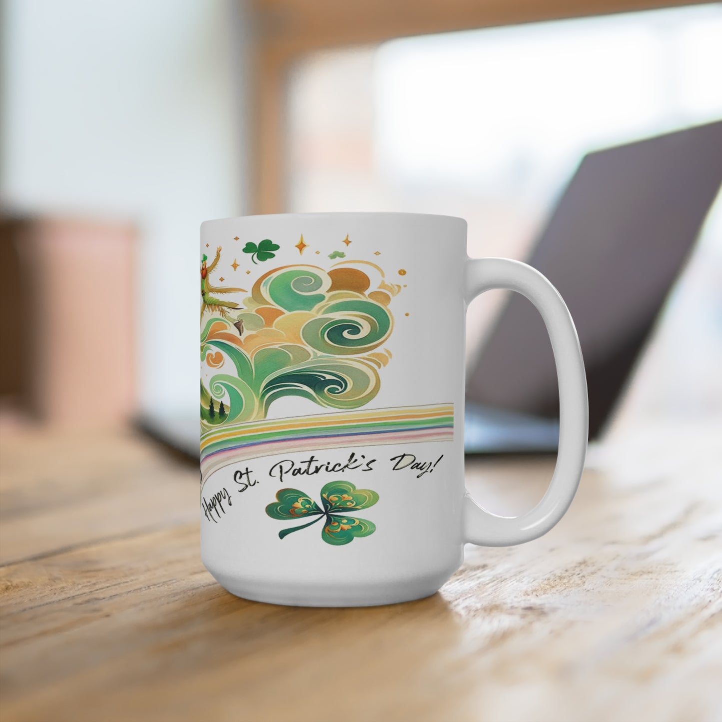 15oz St. Patrick's Day Coffee Mug | Rainbow, Shamrocks & Irish Charm