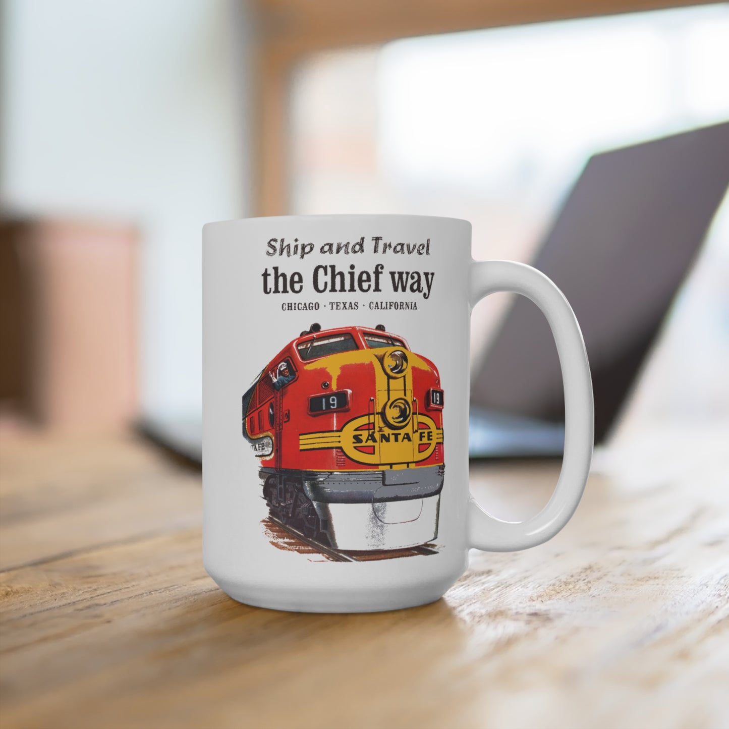 Vintage Chief Way Railroad Coffee Mug 15oz, Old Classic Ceramic Cup for Train Lovers, Railway Enthusiasts, Gift for History Buffs