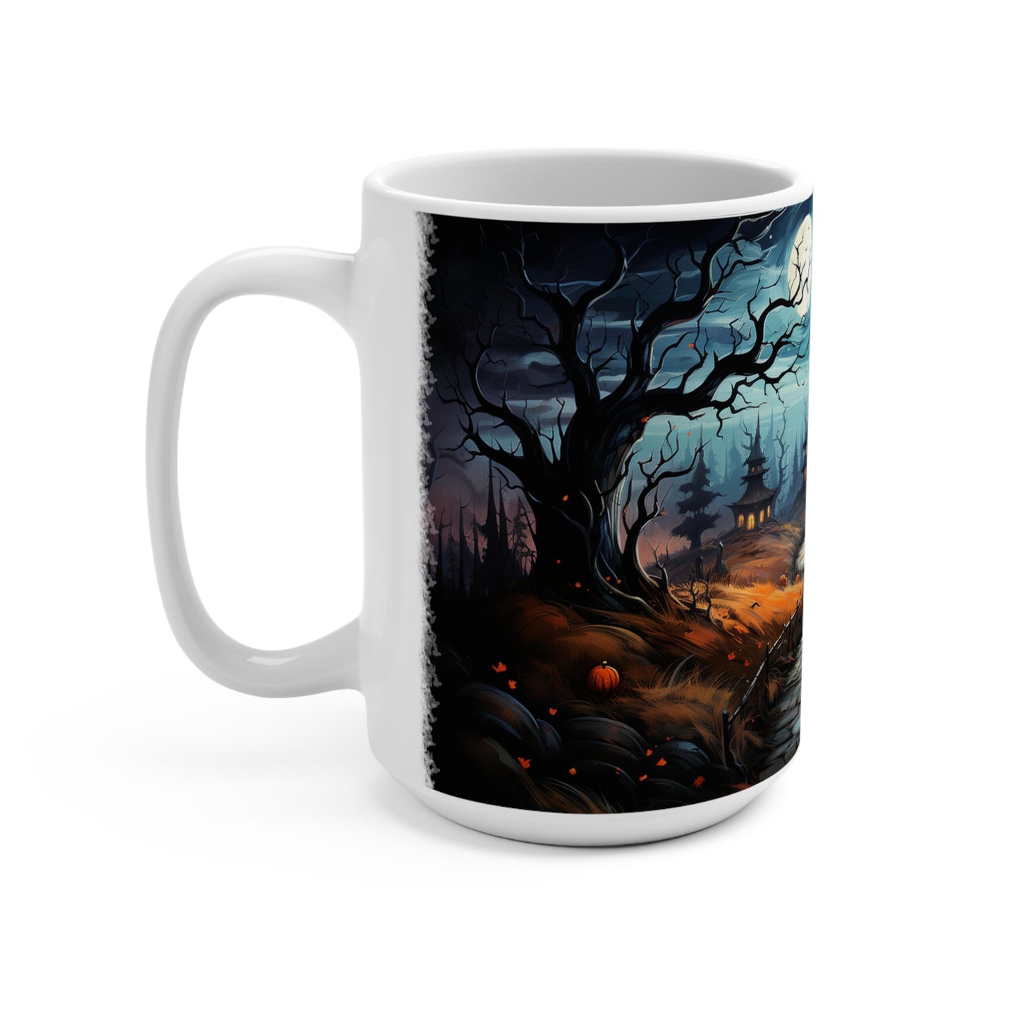 Halloween Haunted House Coffee Mug, Creepy 15oz Cup, Spooky Kitchen Decor, Scary Drinkware, Ghostly Tea Mug, Unique Halloween Gift