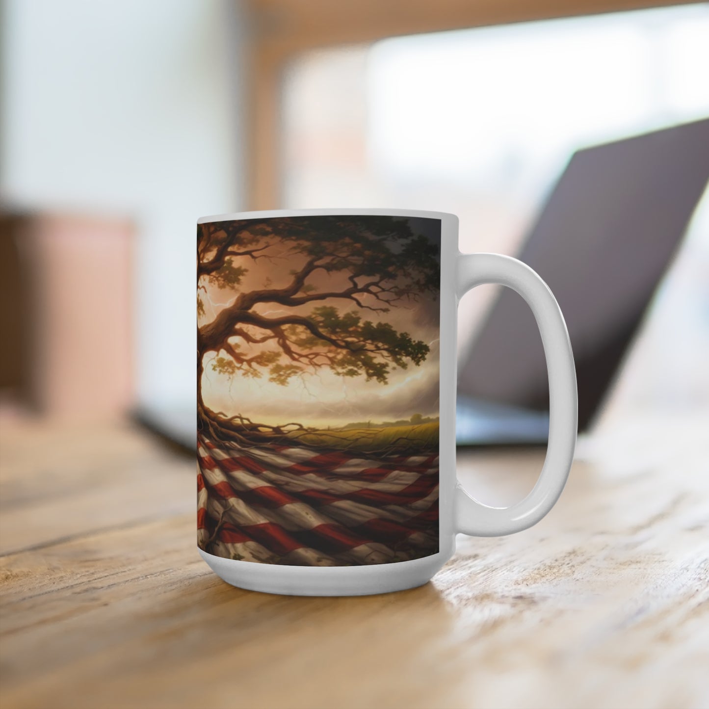American Flag Tree Patriotic Mug, USA Independence Day Gift, 4th of July Cup, Memorial Day Decor, Veteran's Day Kitchenware