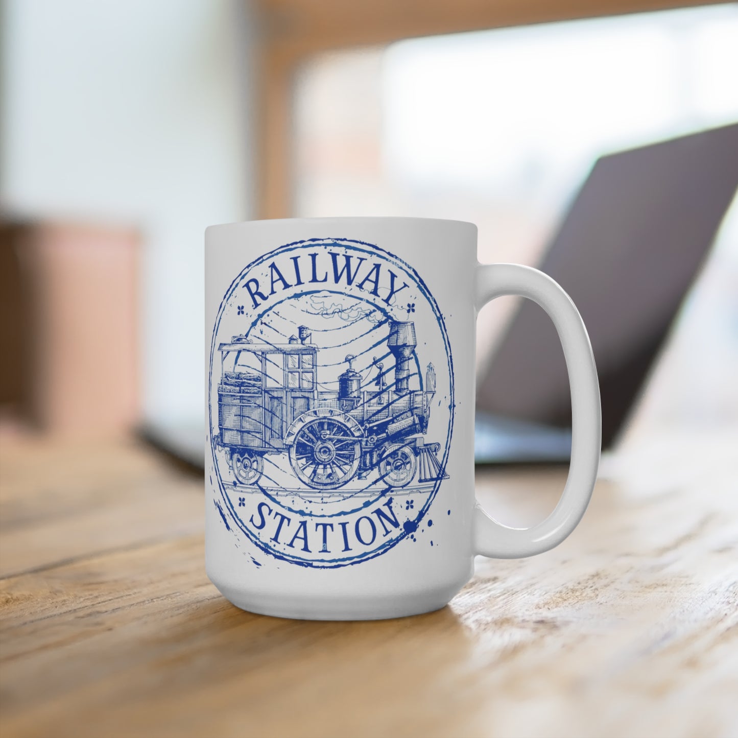Old RailWay Station Steam Engine Coffee Mug 15oz