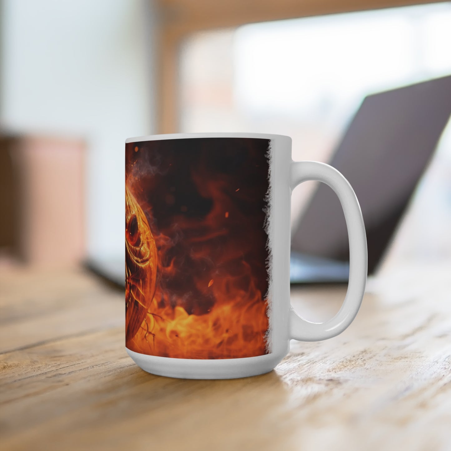 Scary Spooky Pumpkin Halloween Mug 15oz, Trick or Treat Coffee Cup, Creepy Jack O Lantern Tea Mug, Haunted House Beverage Mug, Ghostly