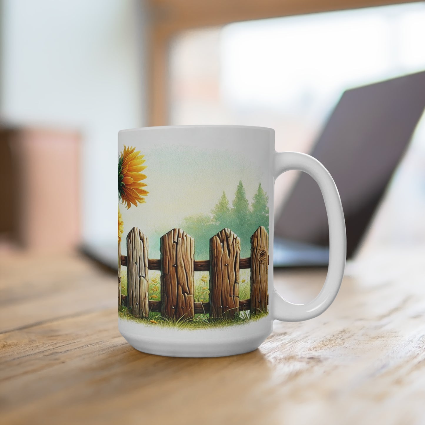 Sunflower Fence Coffee Mug – 15oz.