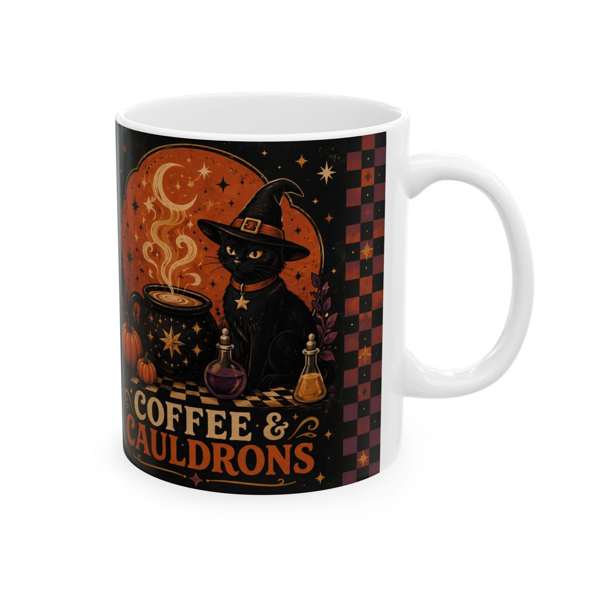 Coffee & Cauldrons Halloween Black Cat Coffee Mug – 15 oz Ceramic