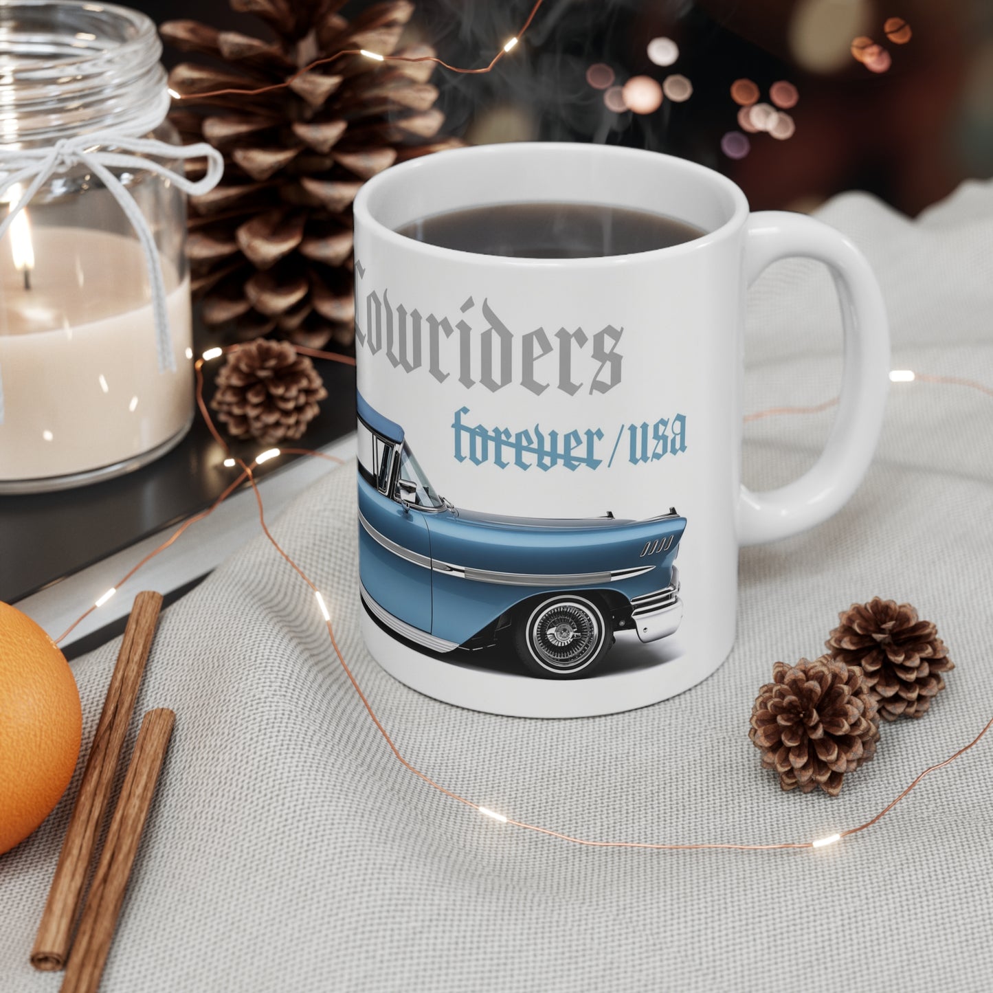 Lowriders Forever USA Blue Classic Car Coffee Mug 15 oz
