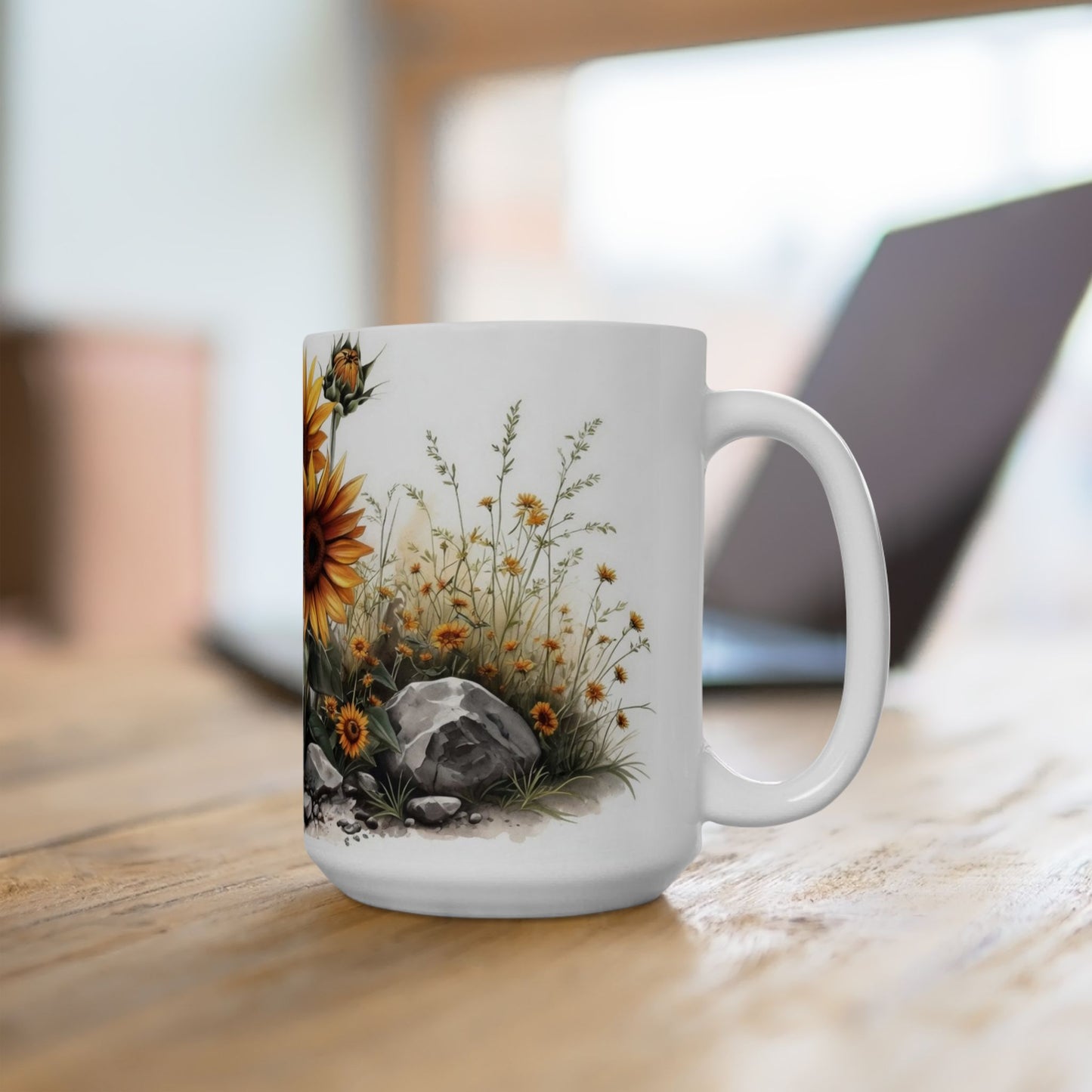 Sunflower Mountain Meadow Coffee Mug 15oz – Floral Nature Ceramic Mug