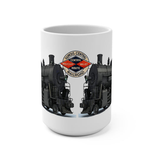 Illinois Central 1518 steam locomotive heritage mug with Central Mississippi Valley Route logo and Made in the U.S.A. text