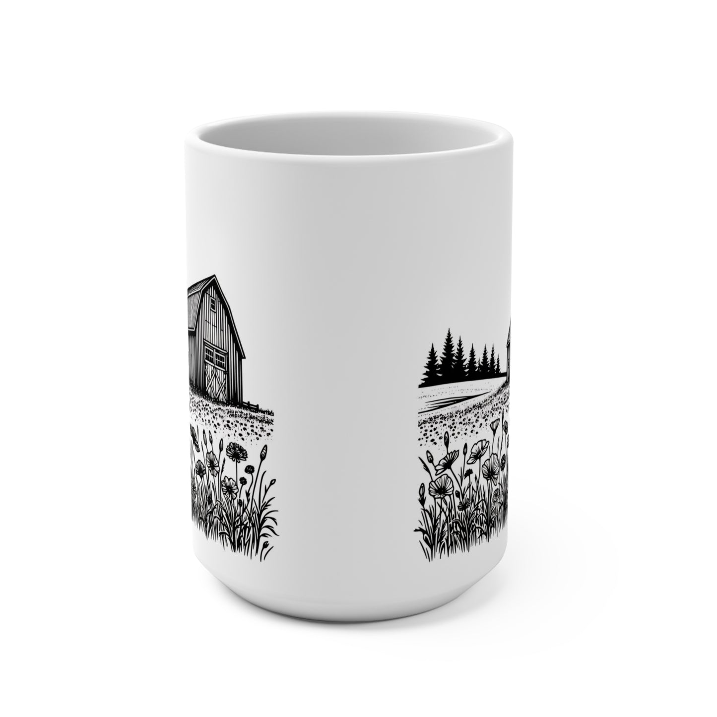 Barn farm outdoor flowers 15 oz coffee mug