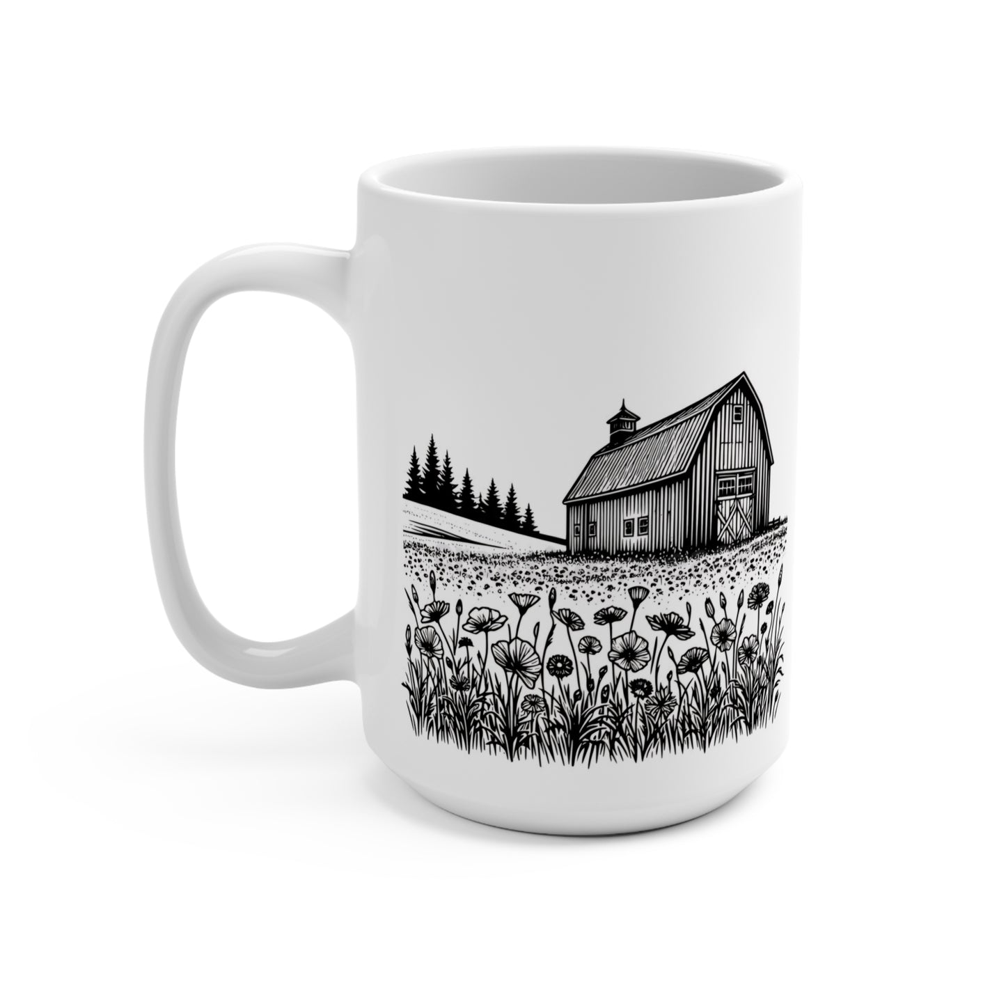 Barn farm outdoor flowers 15 oz coffee mug