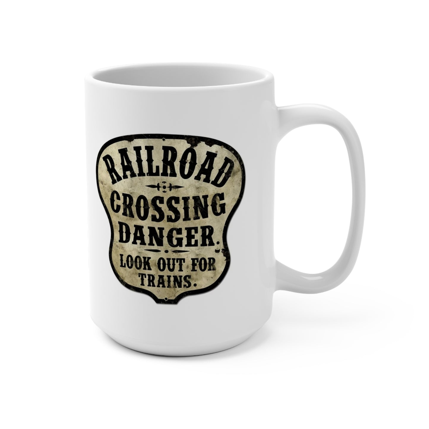 Railroad Crossing Danger Mug Coffee Train 15 OZ