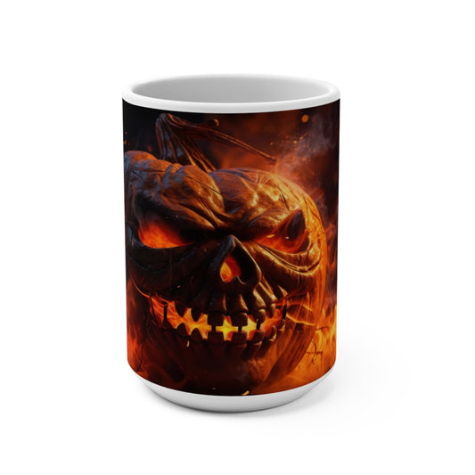 Scary Spooky Pumpkin Halloween Mug 15oz, Trick or Treat Coffee Cup, Creepy Jack O Lantern Tea Mug, Haunted House Beverage Mug, Ghostly