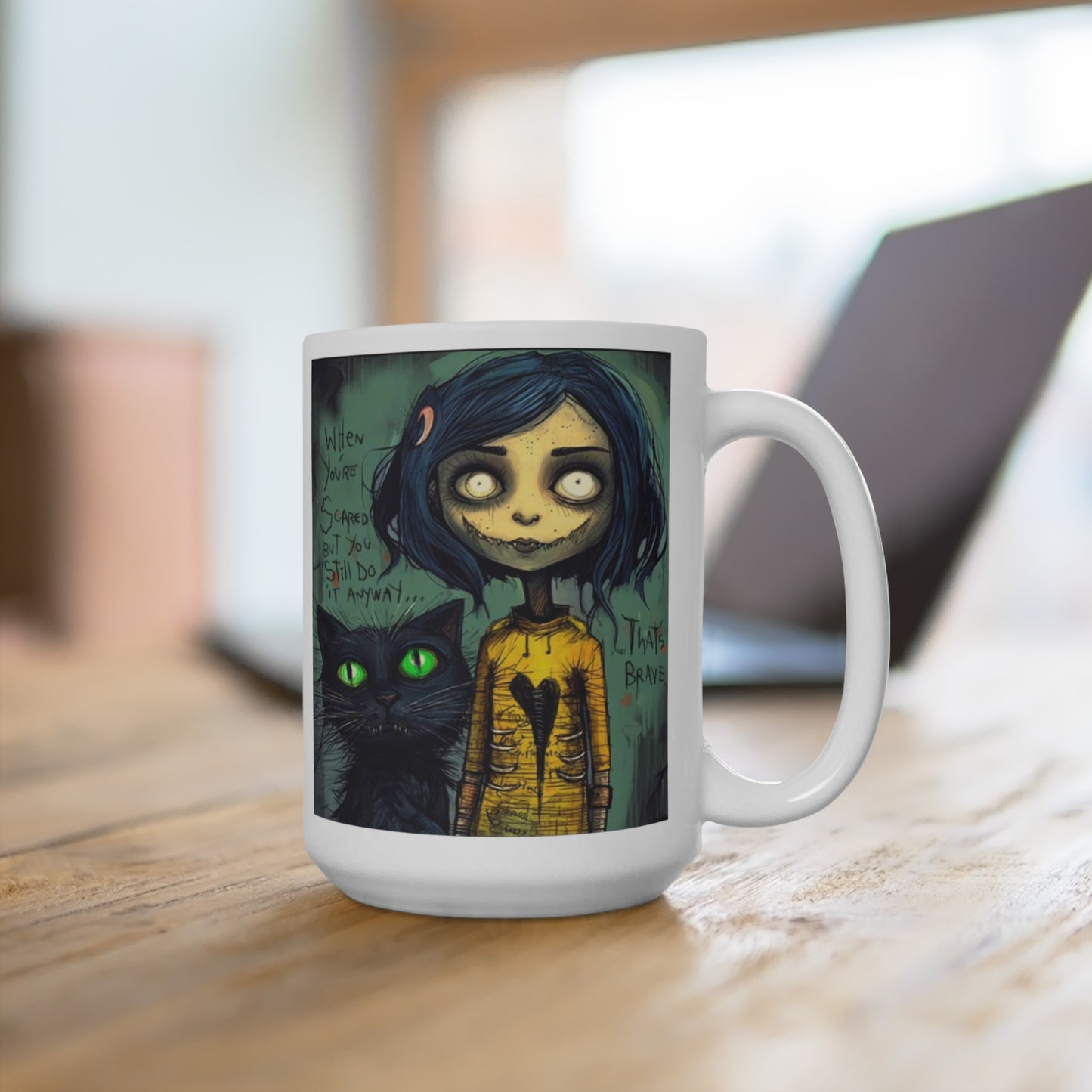 Coraline Halloween Black Cat Coffee Mug 15oz, Halloween Mug, Black Cat Mug, Halloween Decor, Halloween Gift, Fall Mug, Spooky Mug