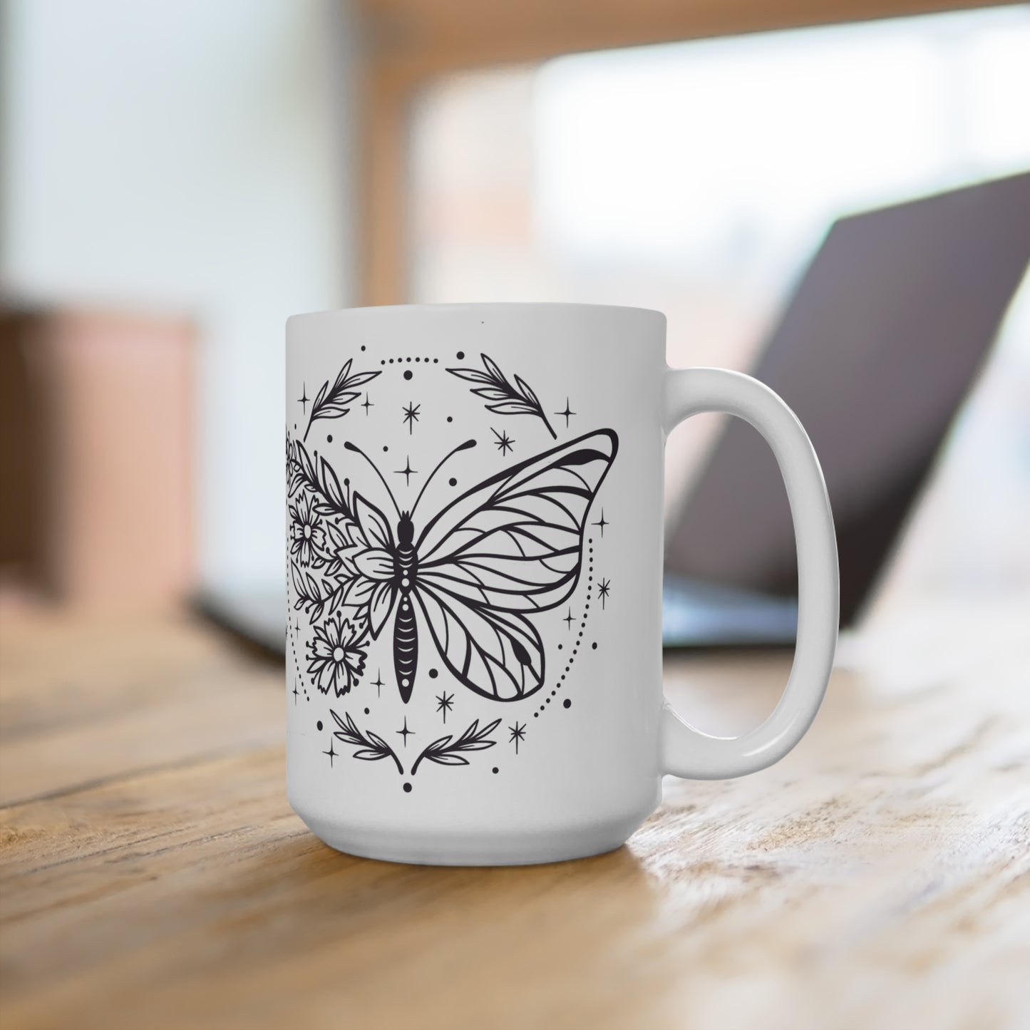 Delicate Wings: Boho Butterfly Coffee Mug – 15oz