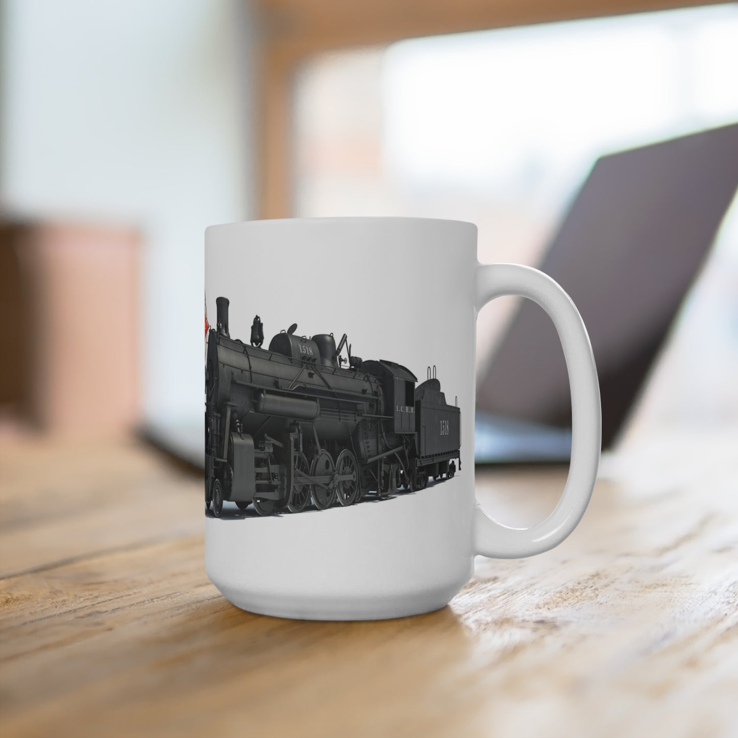 Illinois Central Railroad Steam Engine 1518 Coffee Mug – 15 oz Ceramic Train Cup with Vintage Locomotive Artwork, Historic Railroad Logo & Railfan Collector Gift