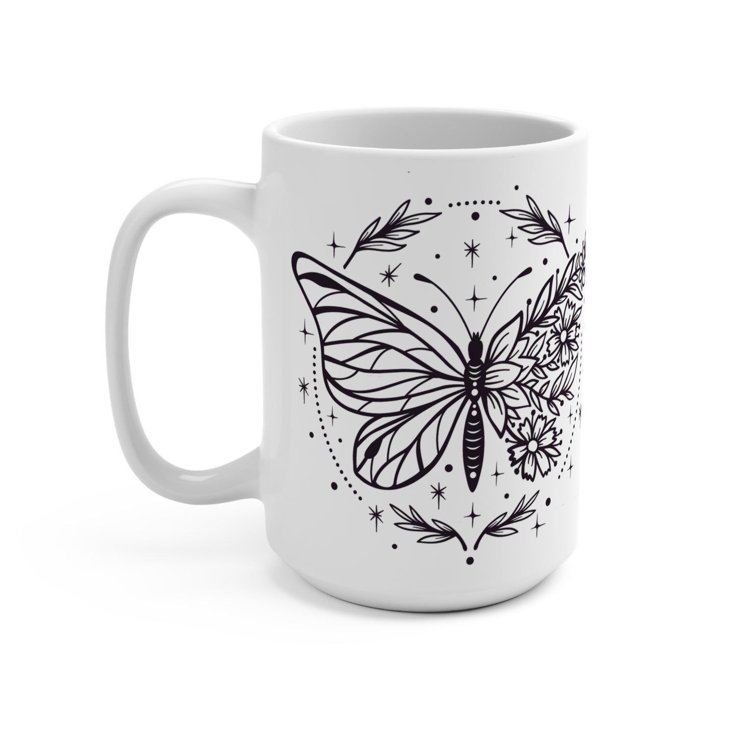 Delicate Wings: Boho Butterfly Coffee Mug – 15oz
