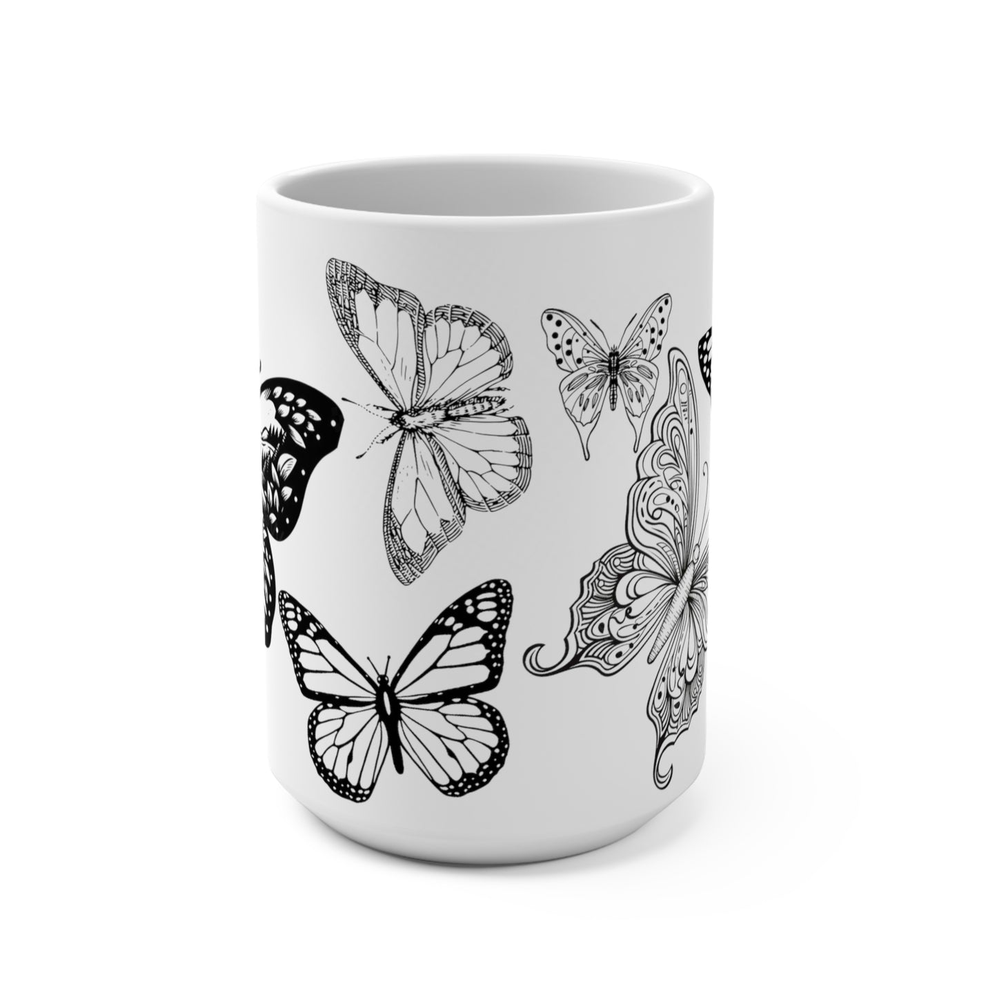 Black and White Boho Mug Butterfly - Cute Coffee and Tea Mug - Ceramic Coffee 15 OZ Mugs