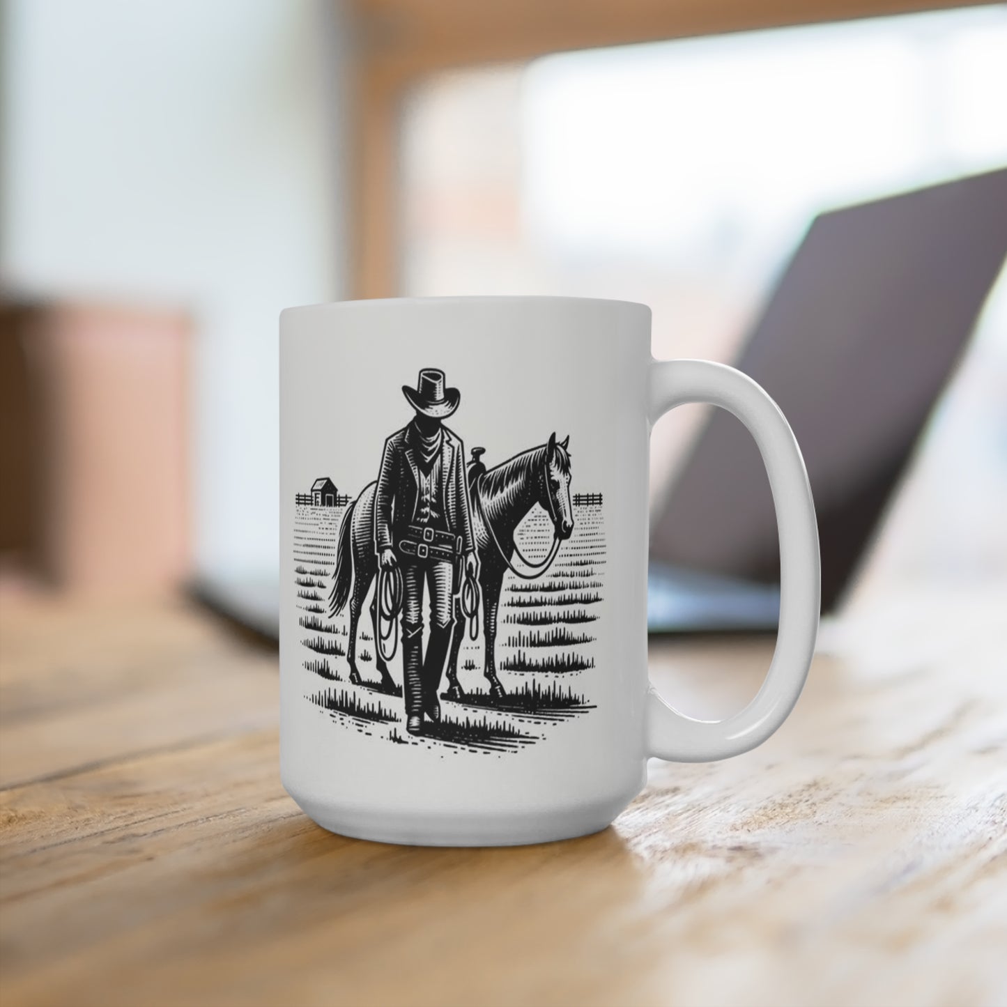 Western Mug Cowboy Horse Ranch Silhouette Coffee Cup 15 oz Ceramic