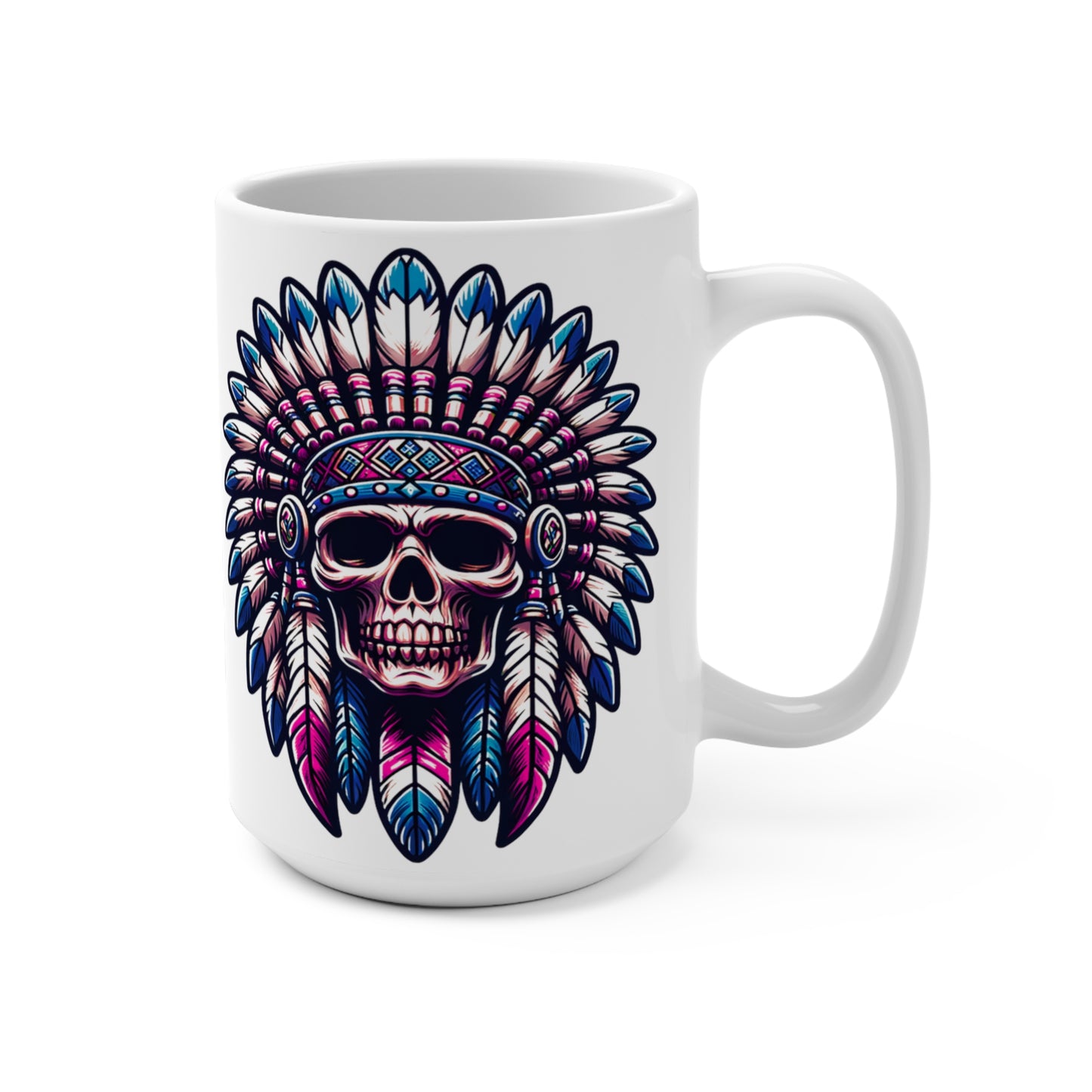 MugsArtStore, Feather Skull of Native American in Chief Headdress Apache 15oz Coffee Mug