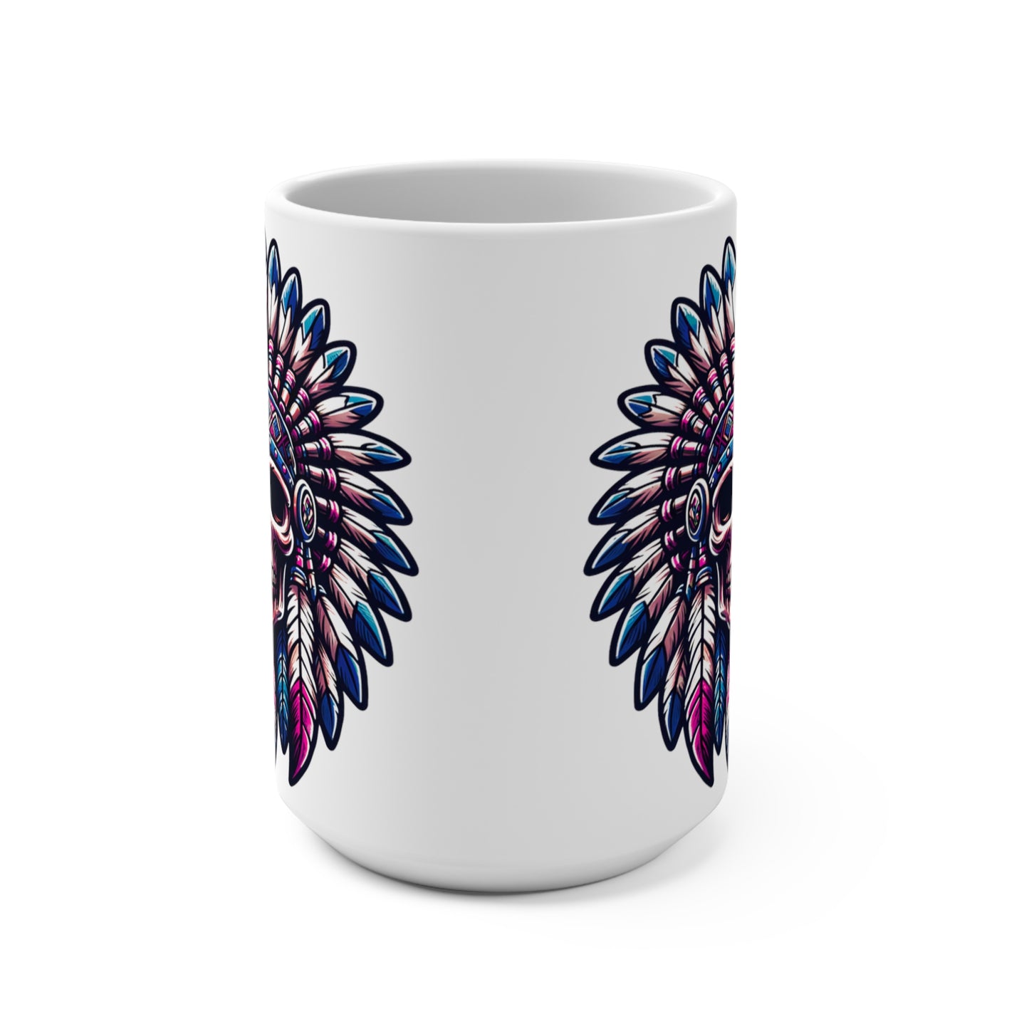 MugsArtStore, Feather Skull of Native American in Chief Headdress Apache 15oz Coffee Mug