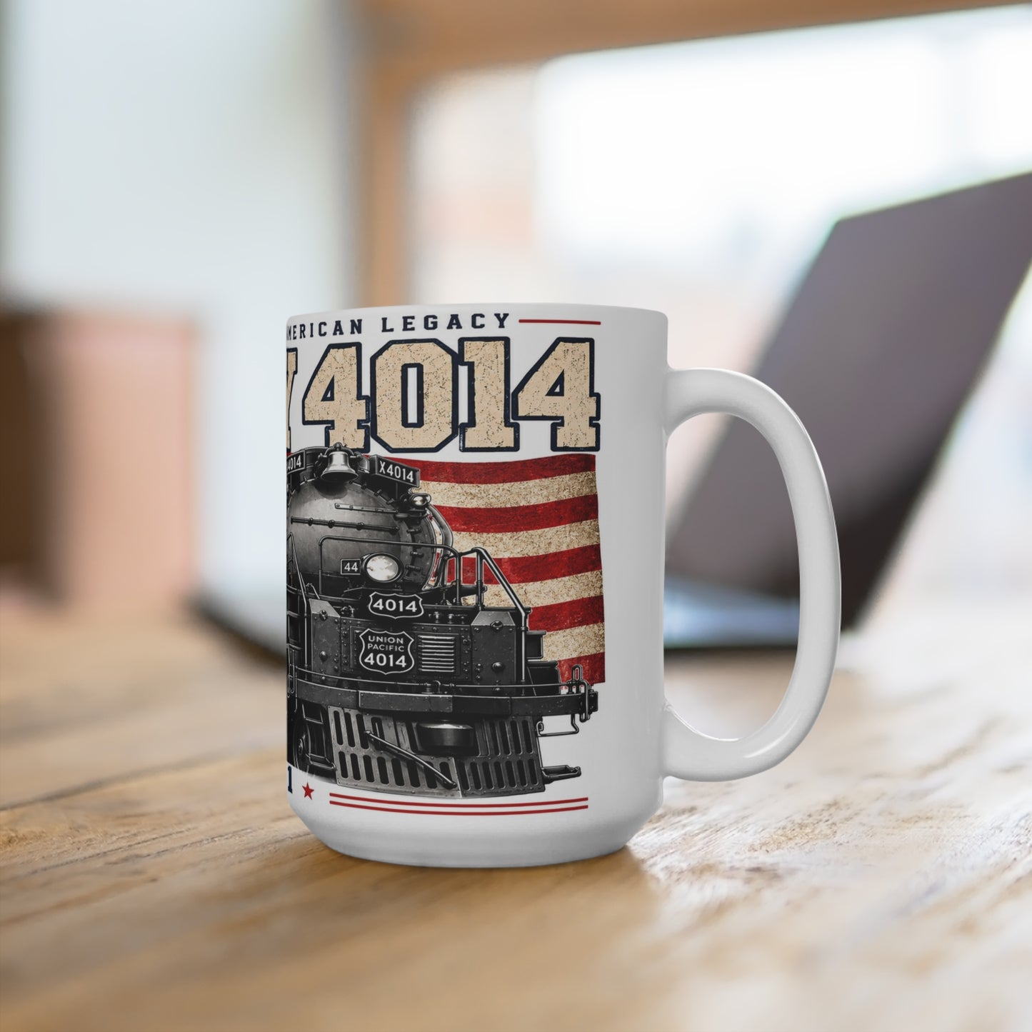 Union Pacific Big Boy 4014 ceramic mug with vintage locomotive artwork, 15 oz coffee cup