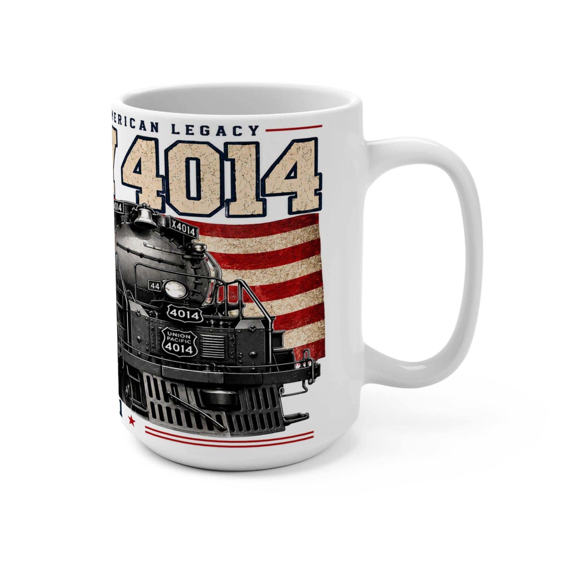 Patriotic railroad train mug gift for railfans, train lovers, dad, grandpa, and collectors