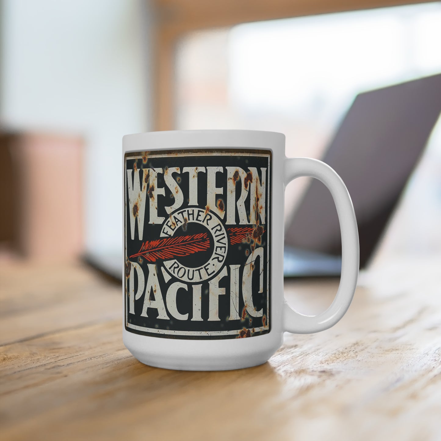 Western Pacific Railroad Trains Coffee Cup Mugs 15 OZ