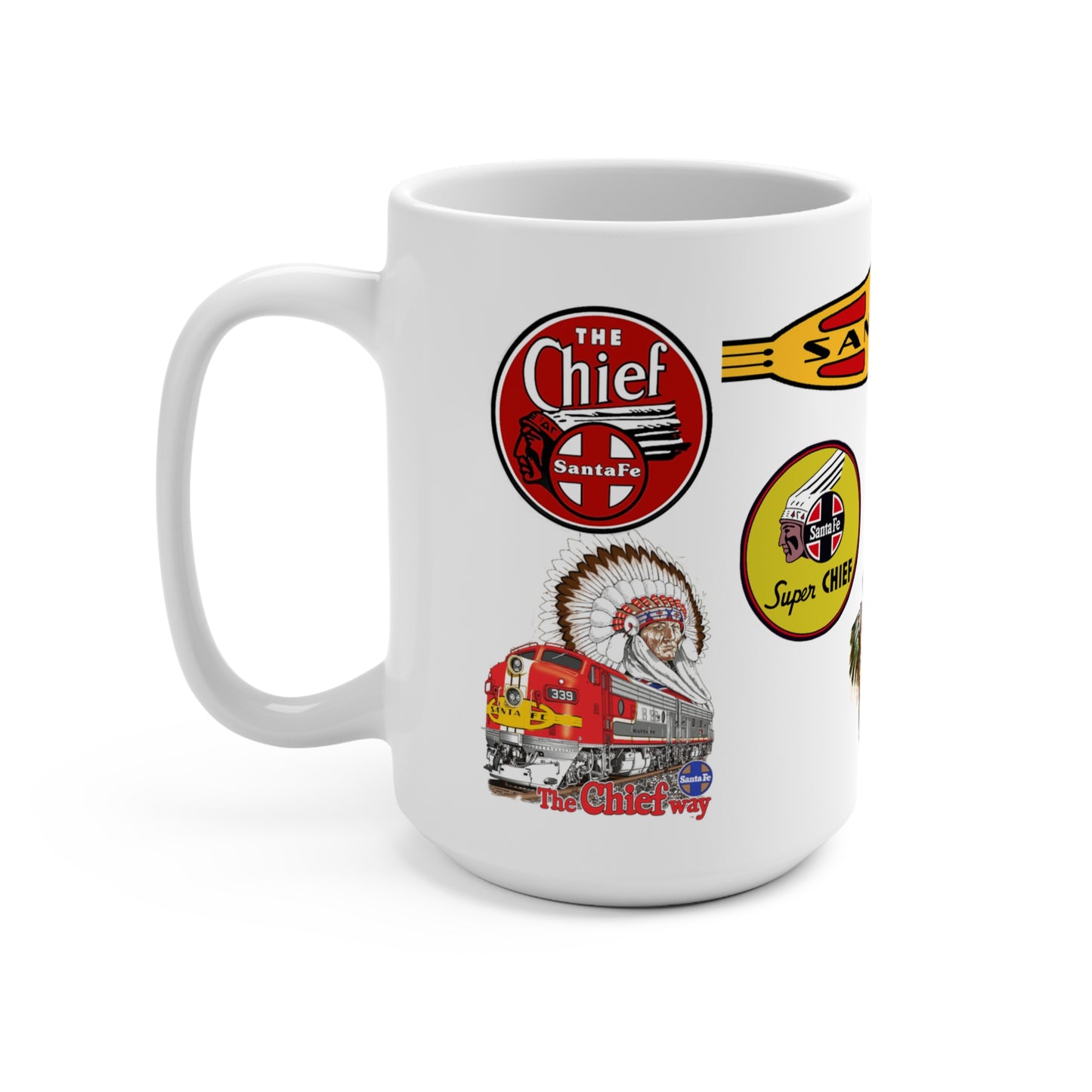 Super Chief ATSF Multi Logos Railroad Coffee Cup Mug 15 oz