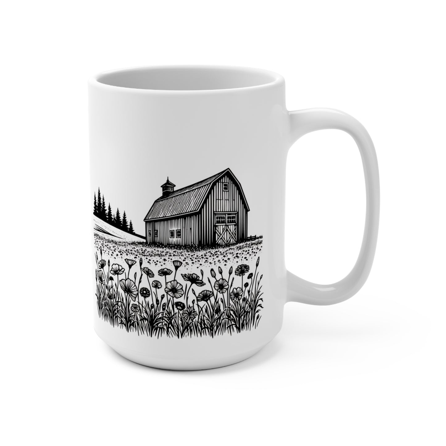 Barn farm outdoor flowers 15 oz coffee mug