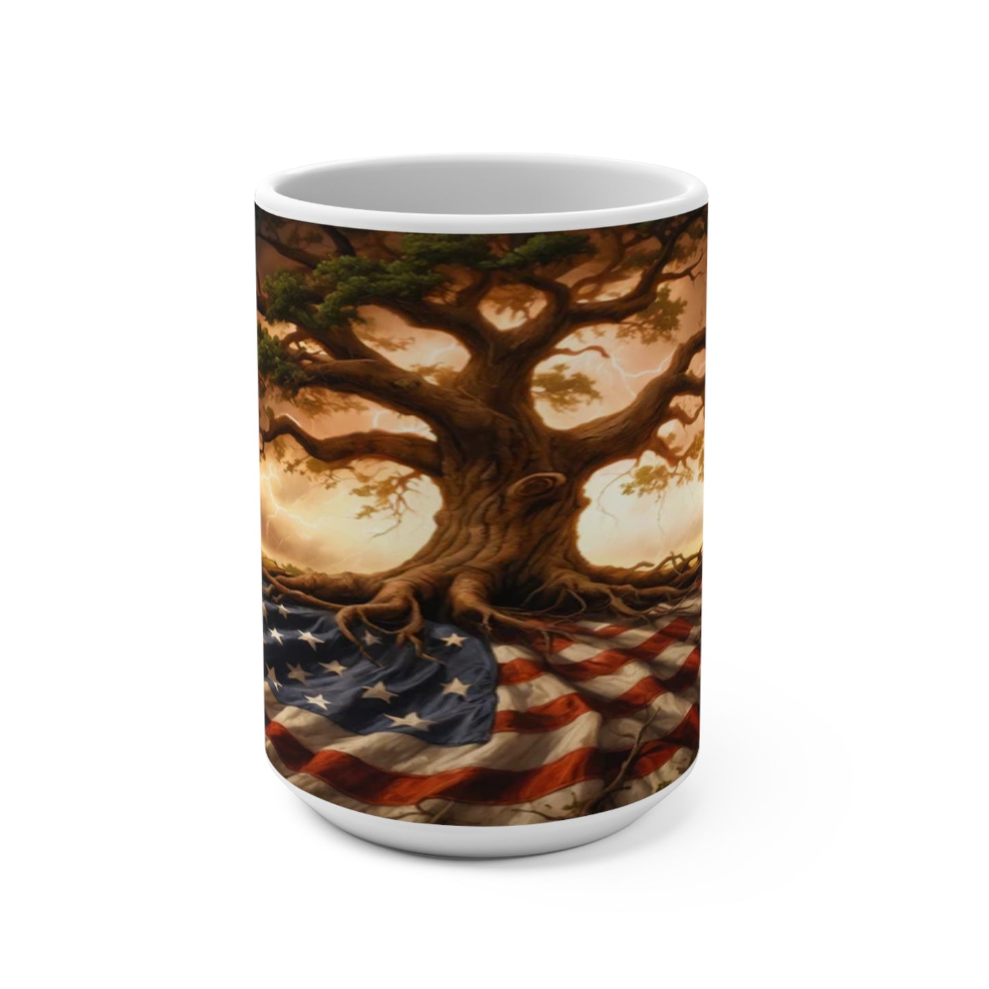 American Flag Tree Patriotic Mug, USA Independence Day Gift, 4th of July Cup, Memorial Day Decor, Veteran's Day Kitchenware
