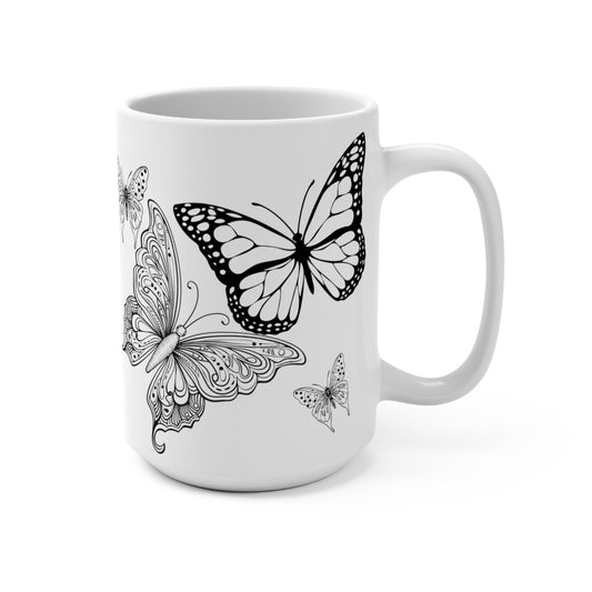 Black and White Boho Mug Butterfly - Cute Coffee and Tea Mug - Ceramic Coffee 15 OZ Mugs