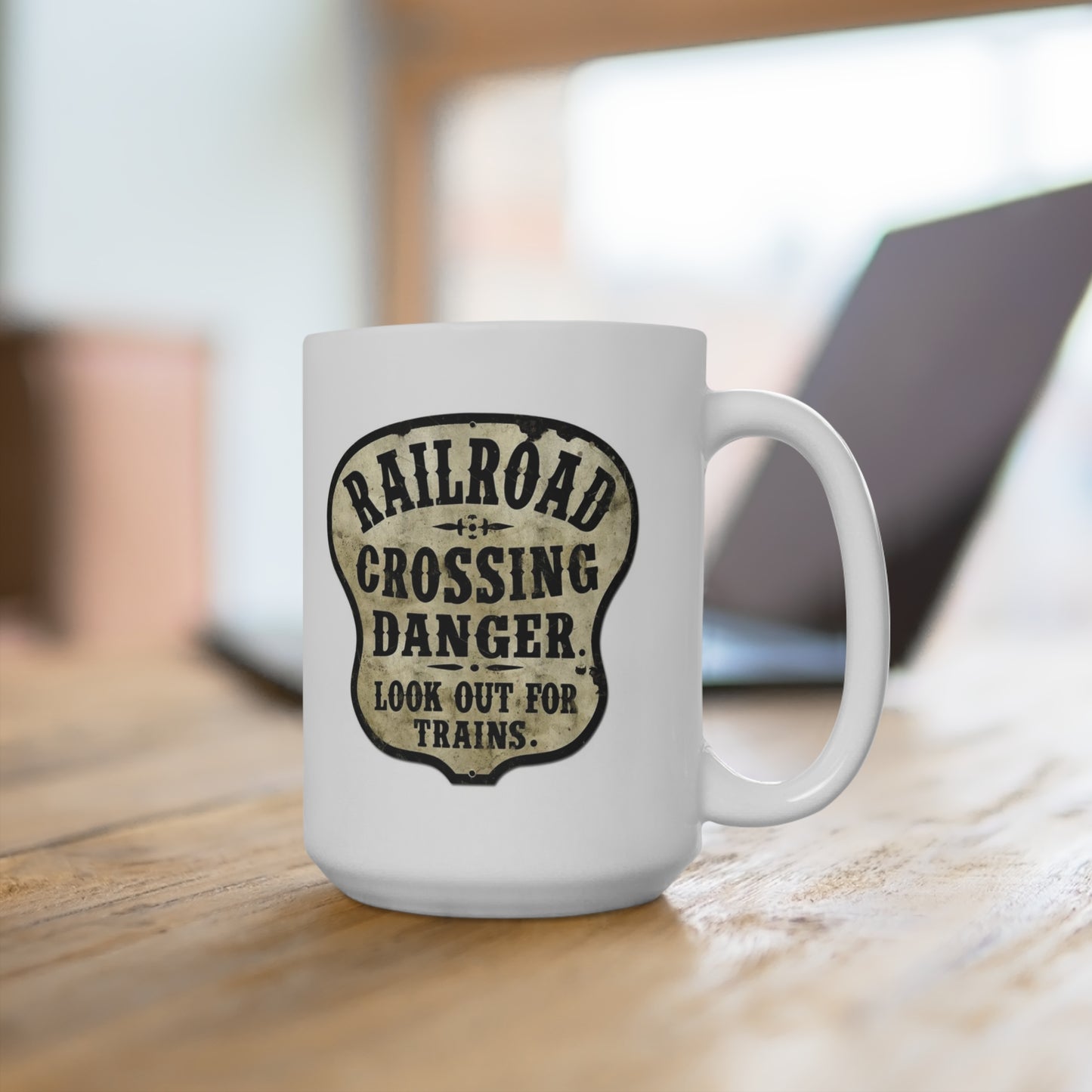 Railroad Crossing Danger Mug Coffee Train 15 OZ