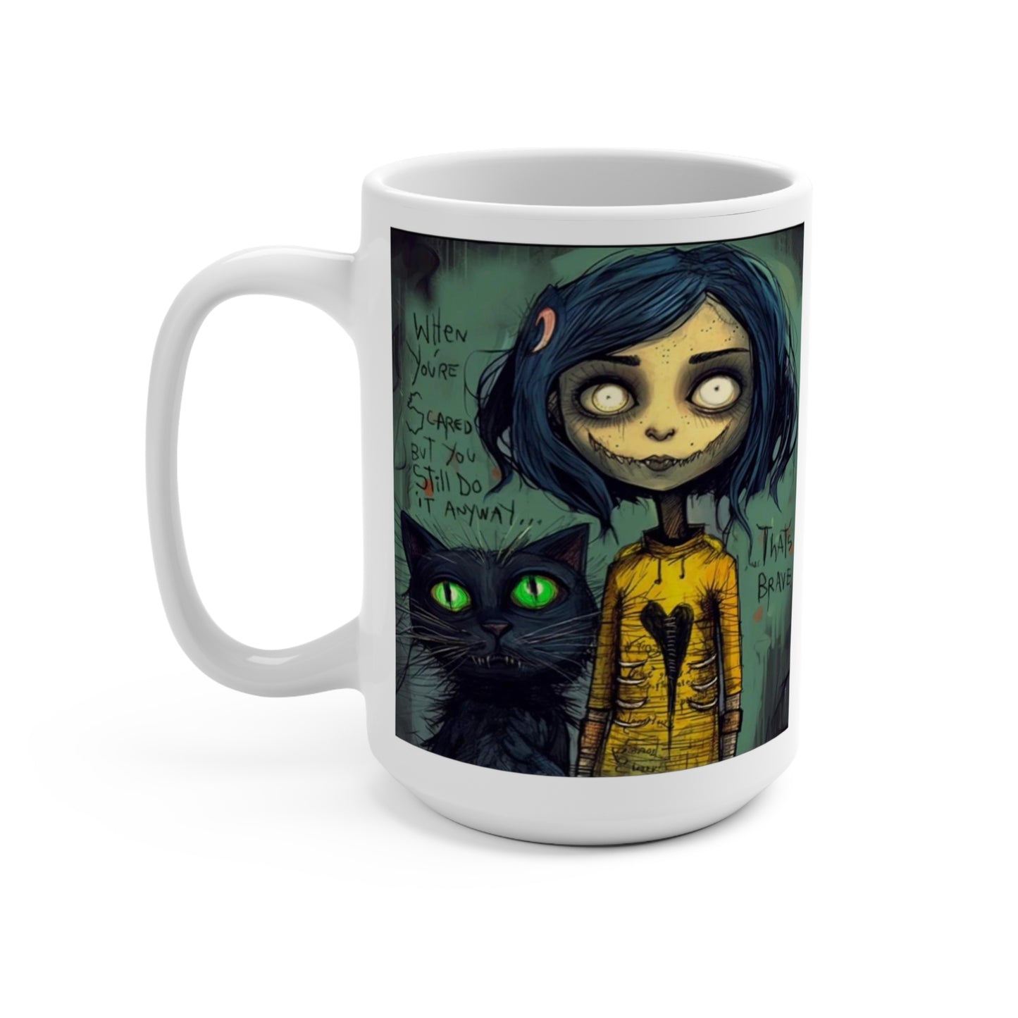 Coraline Halloween Black Cat Coffee Mug 15oz, Halloween Mug, Black Cat Mug, Halloween Decor, Halloween Gift, Fall Mug, Spooky Mug