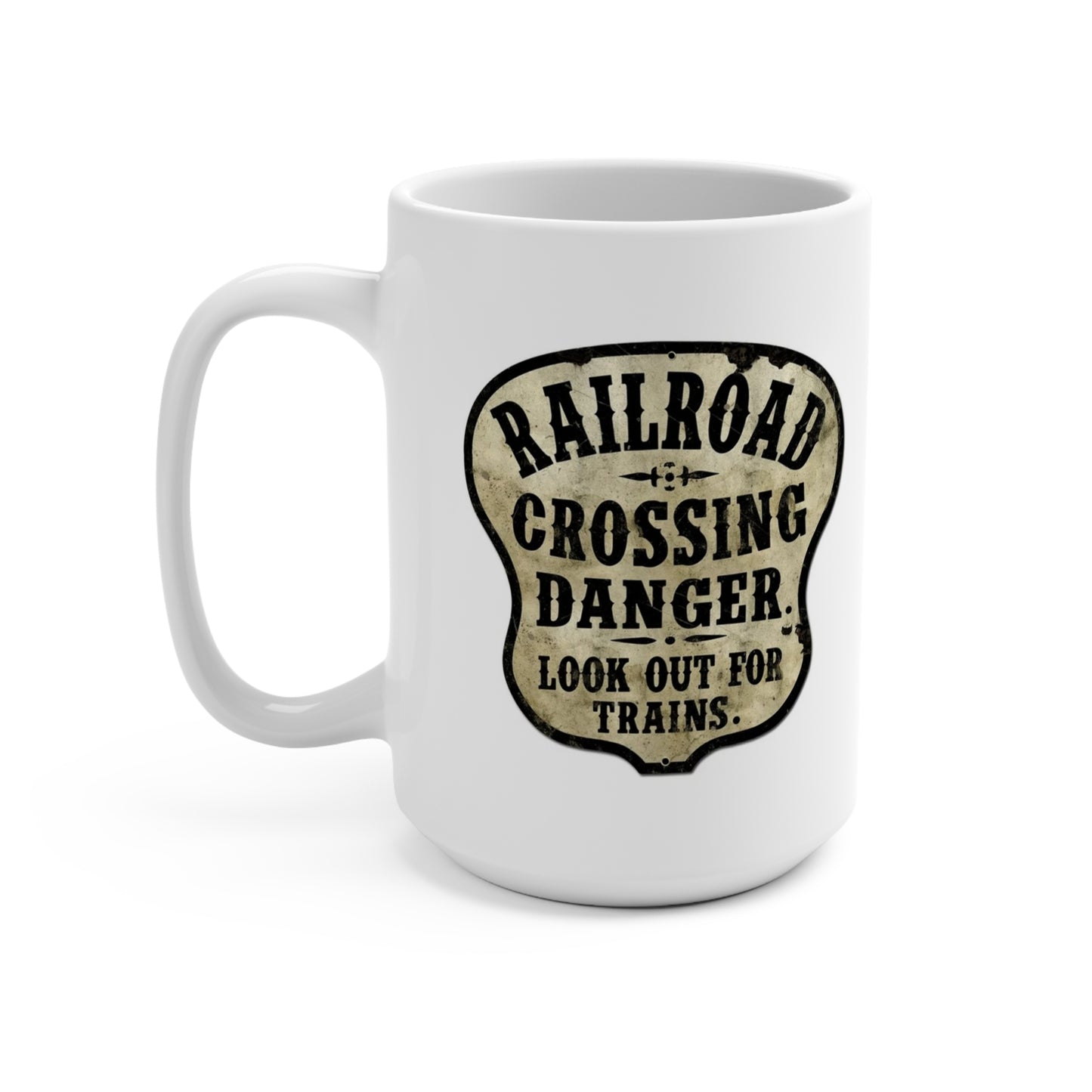 Railroad Crossing Danger Mug Coffee Train 15 OZ