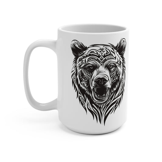 Tribal-Style Bear Native Coffee Mug, 15 oz Ceramic